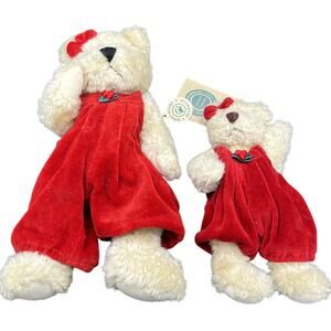 🎀 JB Bean Plush Teddy Bear Set of 2 Red Velour Dress Vintage Holiday Decor Cozy